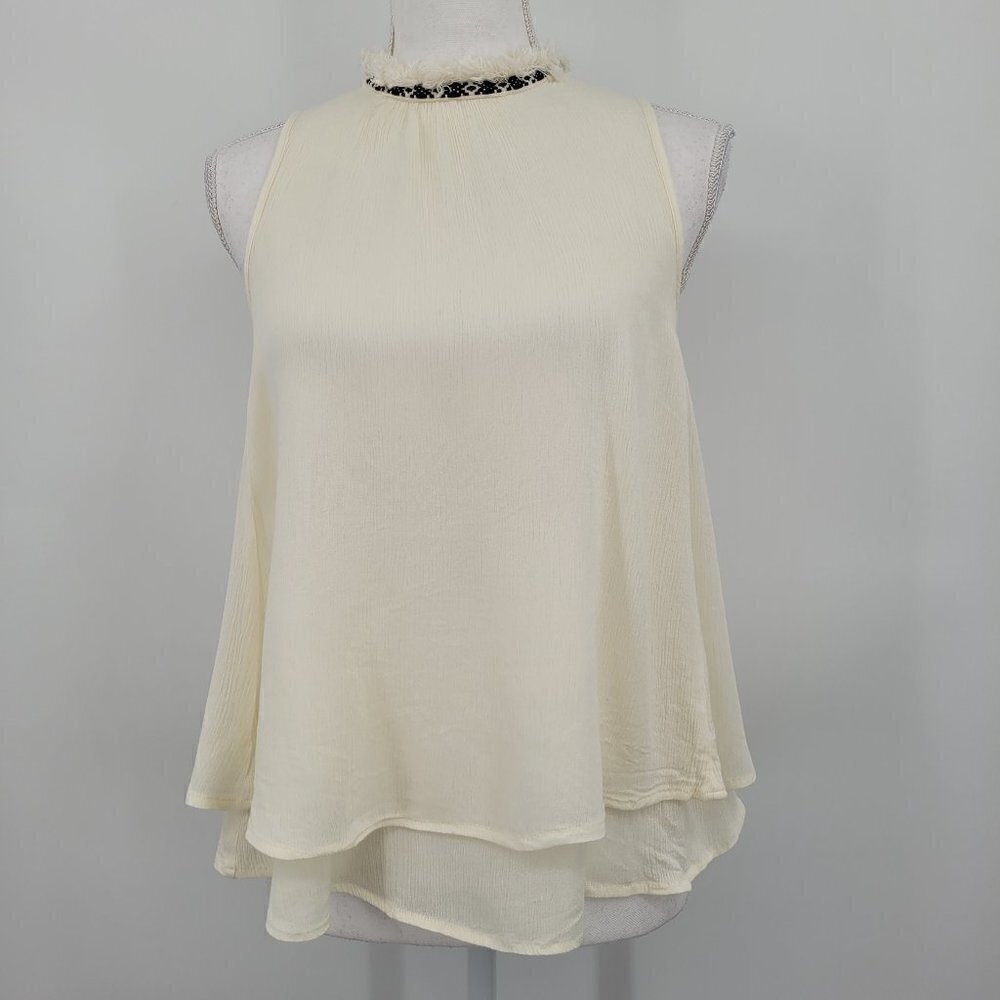 Blu Pepper Ivory Layered Mock Neck Sleeveless Top